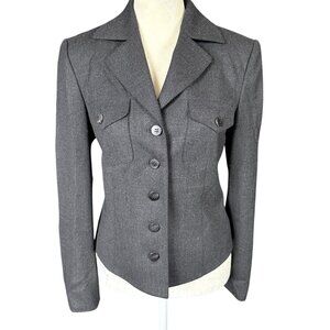 Worth Petite black collared long sleeve button down wool blazer women's size 2P
